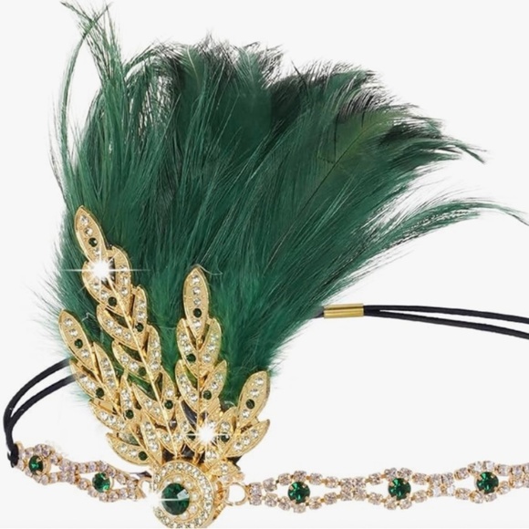 NWOT Green 1920s Flapper Feather Headband Roaring 20s Gatsby Headpiece Women's - Picture 1 of 7